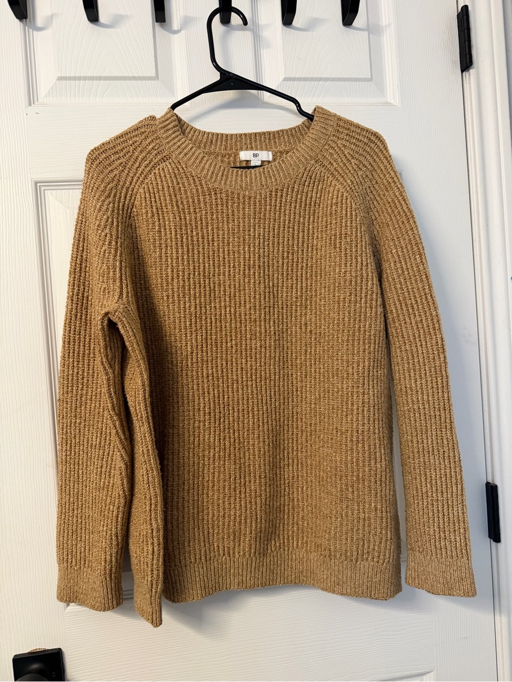 bp Men's Crewneck Sweater in Camel/Tan Rib Knit